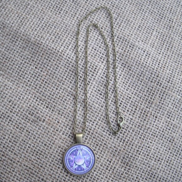 Goddess Symbol Pentacle Glass Cabochon Pendant Necklace - Picture 3 of 12